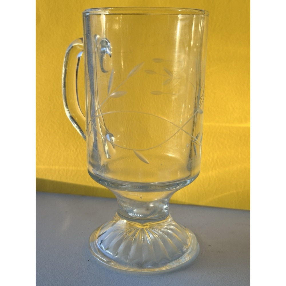 Princess House Heritage Irish Mug 5.5" Etched Footed Clear Coffee Tea Cup - Picture 3 of 3